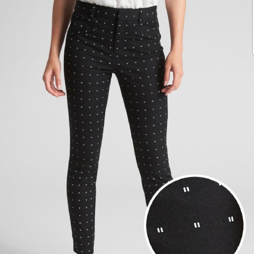 Gap skinny ankle pants black with white polkadots